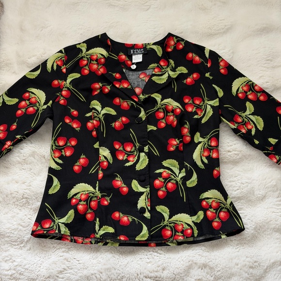 Juicy Dollz & Dames Strawberry Print Fitted Blouse - Cotton Pin - Up Style π - Picture 9 of 15